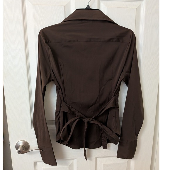 Vintage Charlotte Russe Brown Tied Back Button Down with Flare Sleeves, Details - Picture 3 of 6